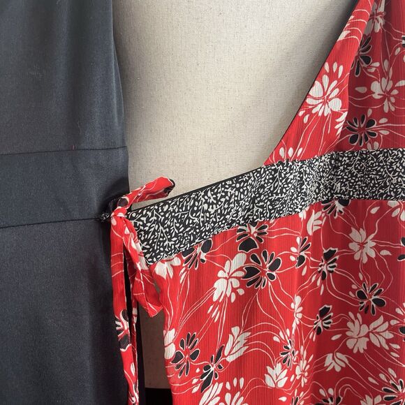 Cato Floral Asymmetrical Ruffle Wrap Dress 16 16W Red Black Cottagecore Romantic - Picture 5 of 14